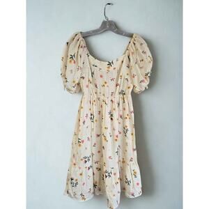Just Found Cottage core Cream Floral Puff Sleeve Dress - Women's Medium